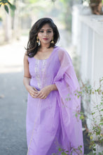 Load image into Gallery viewer, Purple Muslin Silk Suit Dupatta Set with Gotapatti Work
