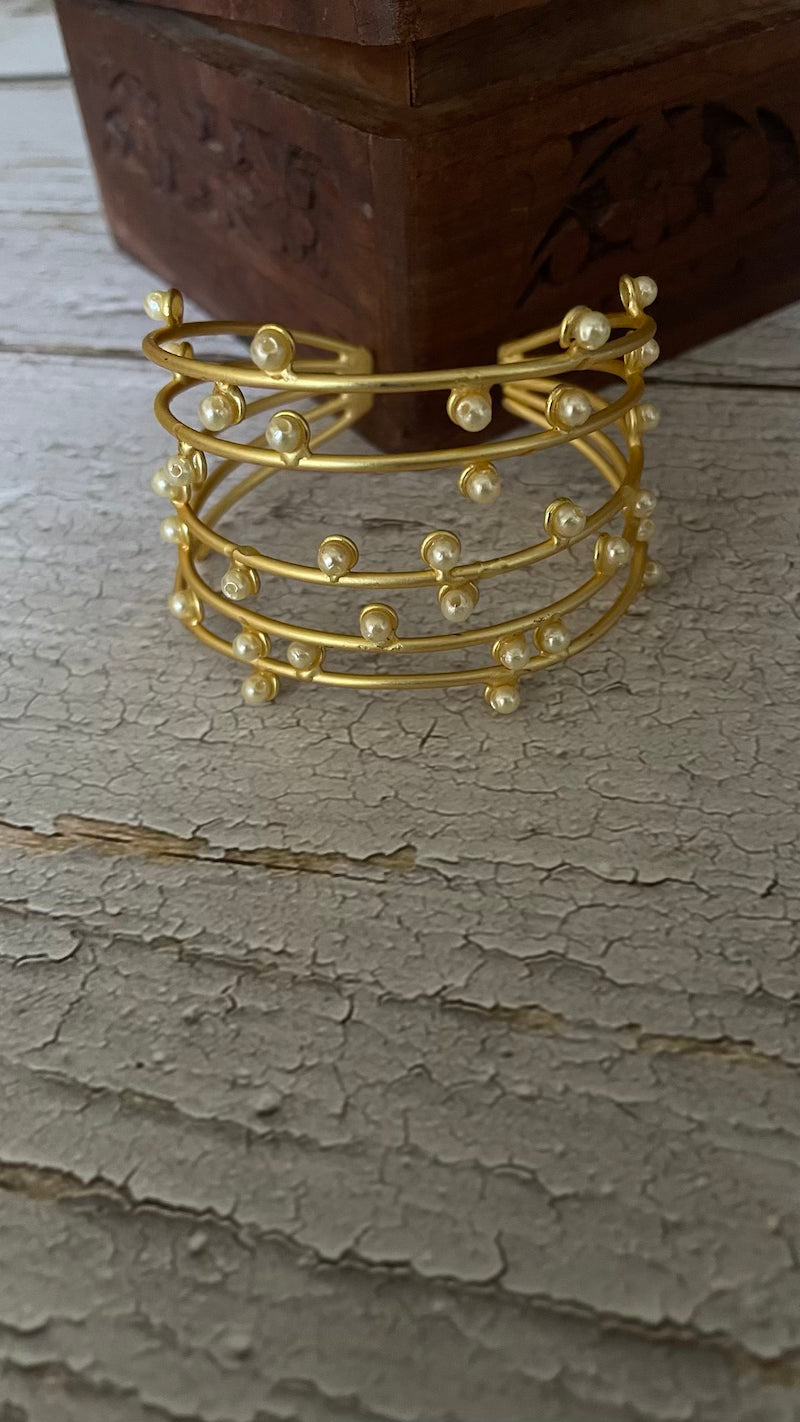Golden Handcuff with faux pearls