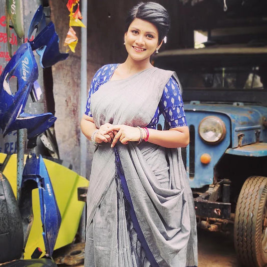 Grey Plain Cotton Saree