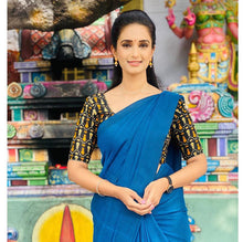 Load image into Gallery viewer, Peacock Blue Plain Cotton Saree
