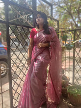 Load image into Gallery viewer, Pink and Silver Tissue Cotton Saree

