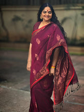 Load image into Gallery viewer, Wine Linen Jamdani Saree
