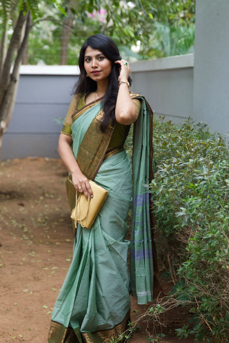 Mint Green Kanchi Cotton Saree