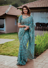 Load image into Gallery viewer, Bluish Grey Chanderi Cotton Silk Saree
