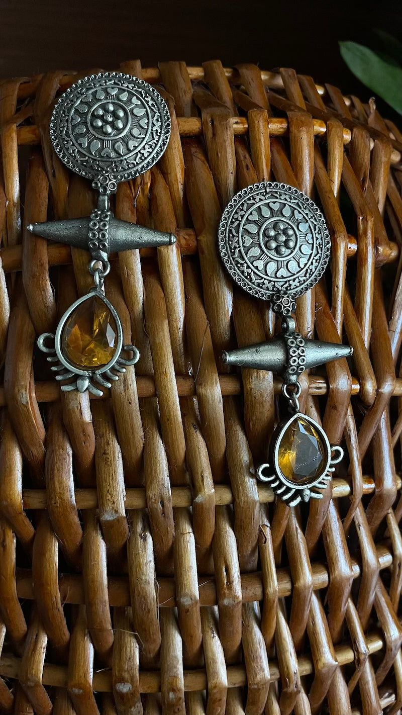 Faux Amber Stone Silver Lookalike Earrings