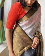 Load image into Gallery viewer, Off White Benarasi Linen Saree
