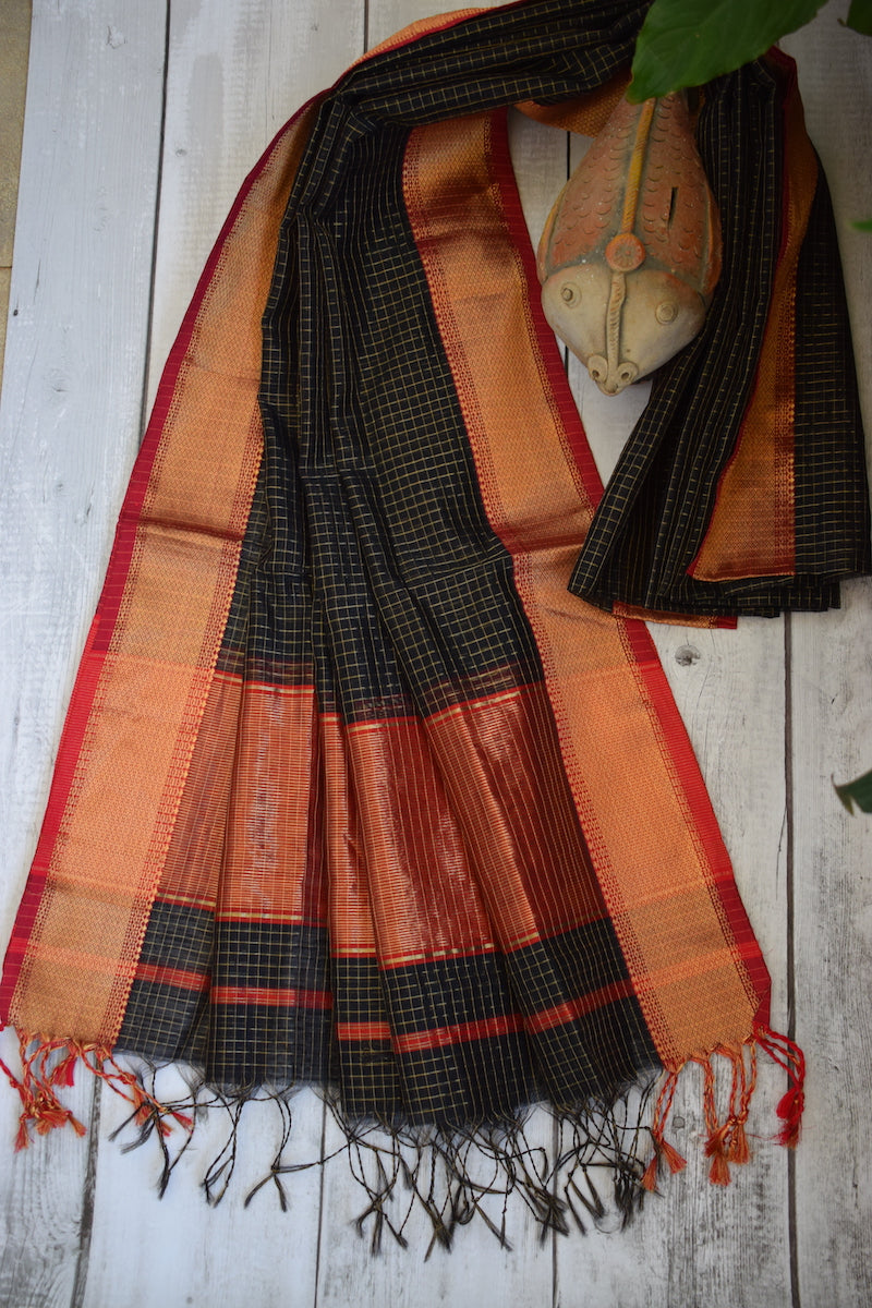 Black Maheshwari Dupatta