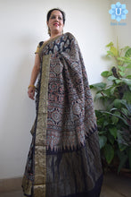 Load image into Gallery viewer, Black Dola Silk Ajrakh Saree
