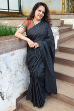 Load image into Gallery viewer, Black Plain Cotton Saree
