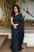 Load image into Gallery viewer, Black Plain Cotton Saree
