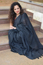 Load image into Gallery viewer, Black Plain Cotton Saree
