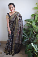 Load image into Gallery viewer, Black Dola Silk Ajrakh Saree
