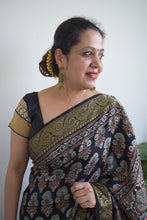 Load image into Gallery viewer, Black Dola Silk Ajrakh Saree
