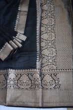 Load image into Gallery viewer, Black Benarasi Linen Silk Saree
