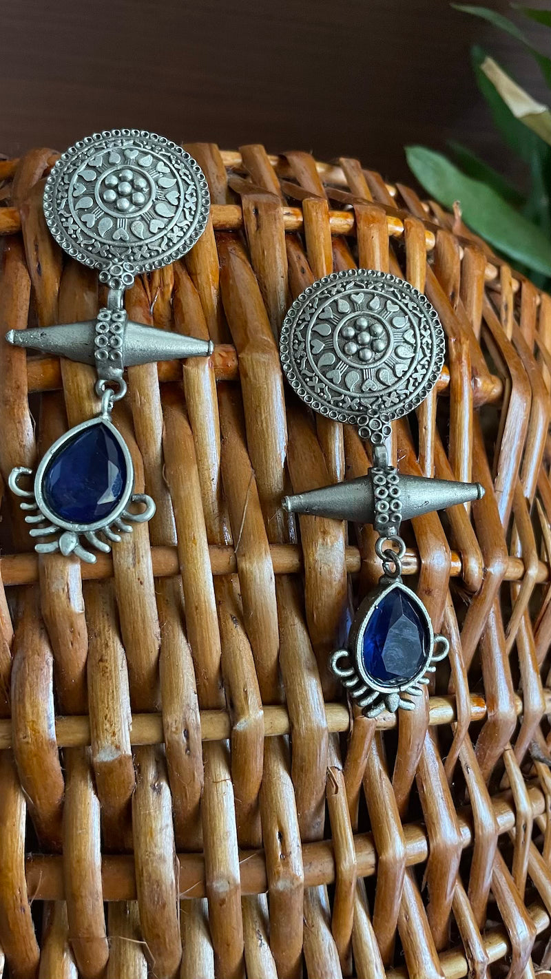 Blue Stone Silver Lookalike Earrings