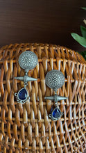 Load image into Gallery viewer, Blue Stone Silver Lookalike Earrings
