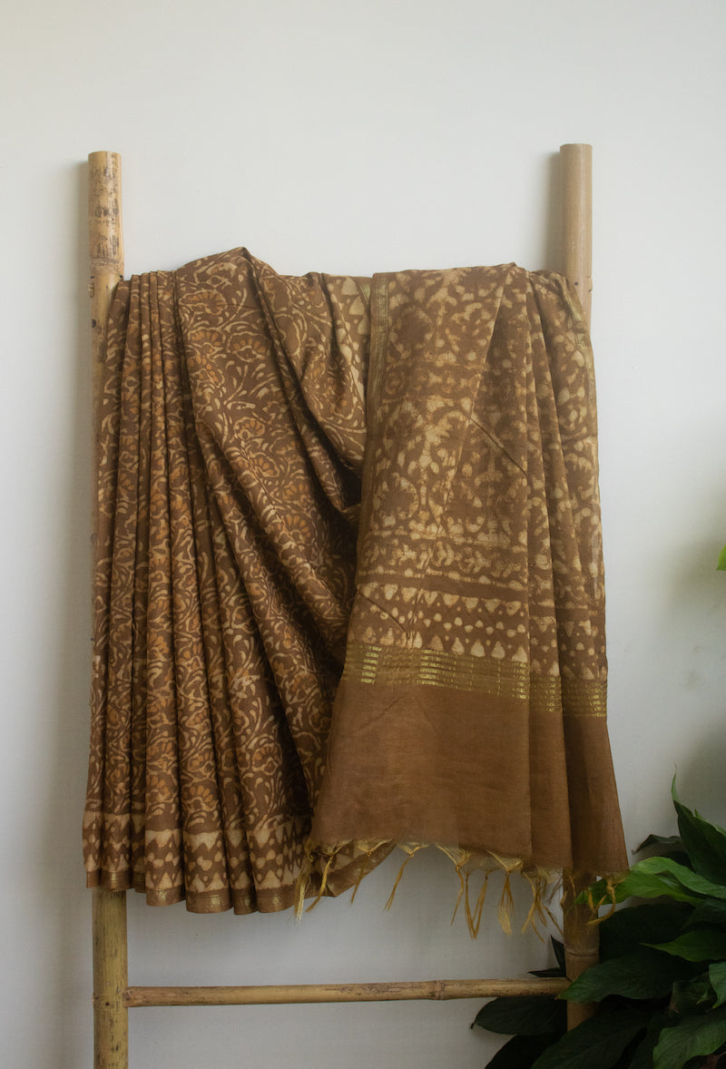 Brown Chanderi Cotton Silk Saree