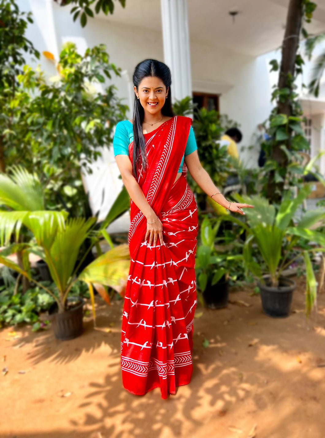 Red Bagru Printed Mul Cotton Saree
