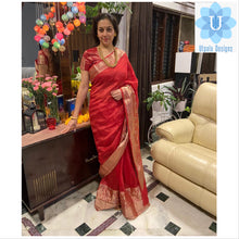 Load image into Gallery viewer, Red Benarasi Linen Saree
