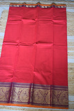 Load image into Gallery viewer, Cherry Red Kanchi Cotton Saree
