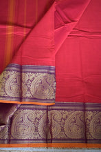 Load image into Gallery viewer, Cherry Red Kanchi Cotton Saree
