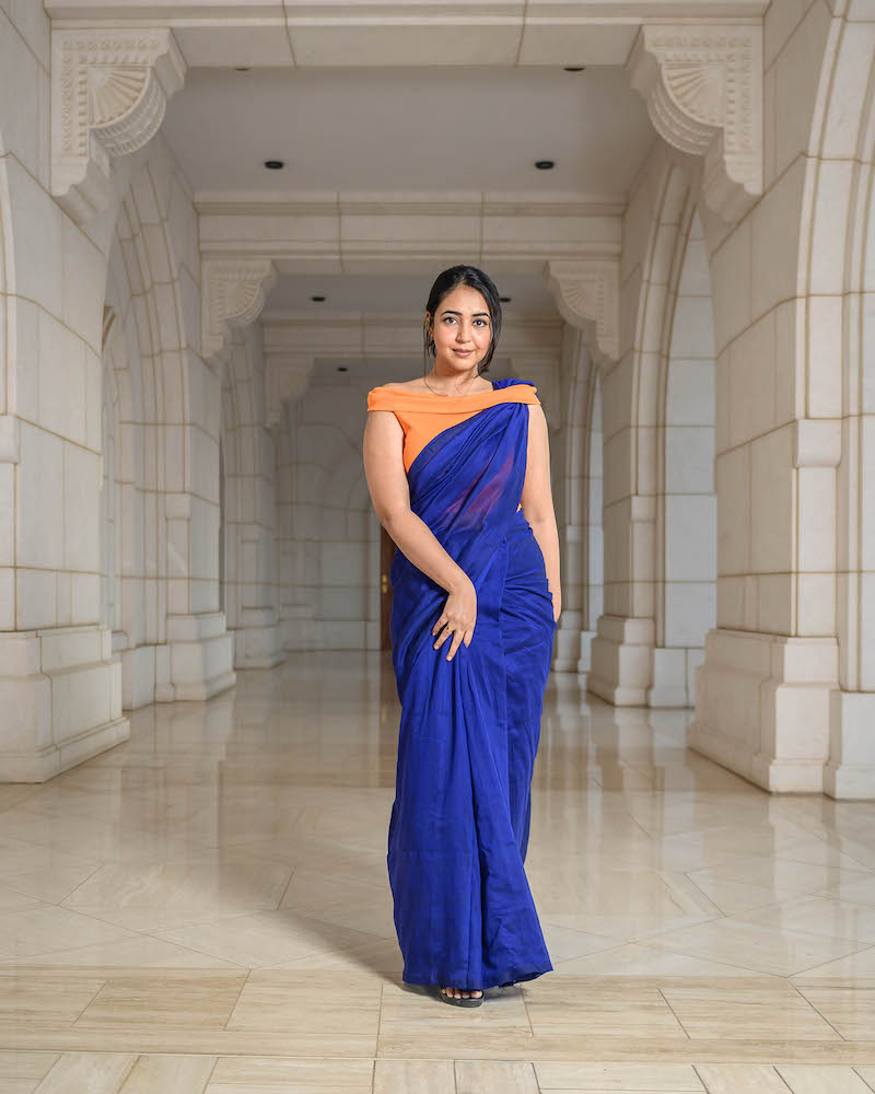 Royal Blue Plain Cotton Saree