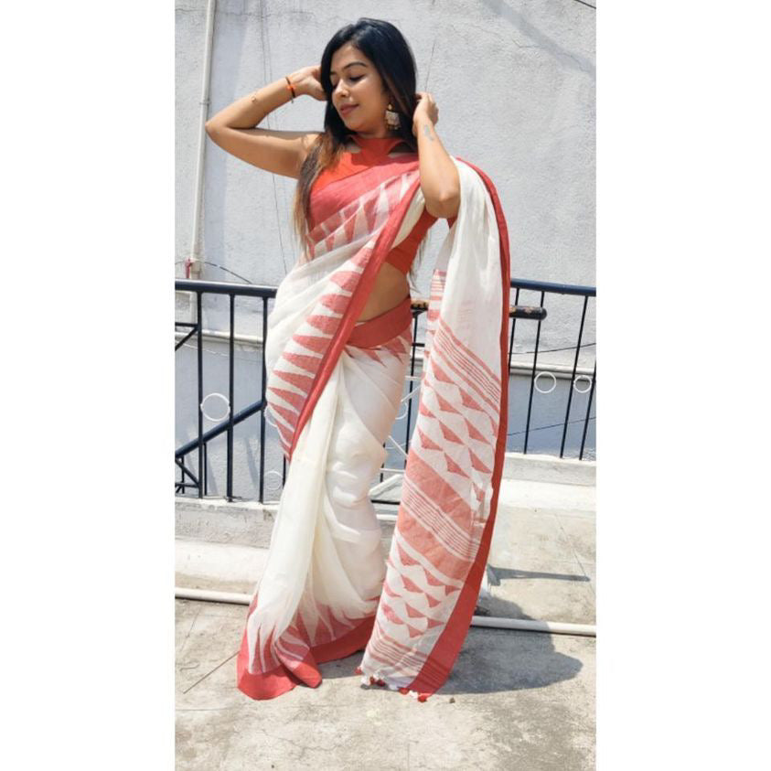 White Linen Jamdani Saree