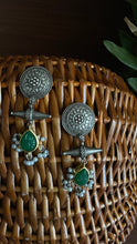 Load image into Gallery viewer, Green Stone Silver Lookalike Earrings
