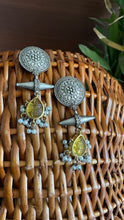 Load image into Gallery viewer, Golden Yellow Stone Silver Lookalike Earrings
