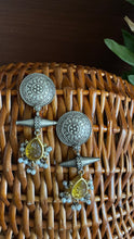Load image into Gallery viewer, Golden Yellow Stone Silver Lookalike Earrings
