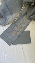 Load image into Gallery viewer, Grey Muslin Silk Suit Dupatta Set with Gotapatti Work
