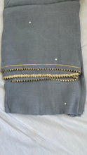 Load image into Gallery viewer, Grey Muslin Silk Suit Dupatta Set with Gotapatti Work
