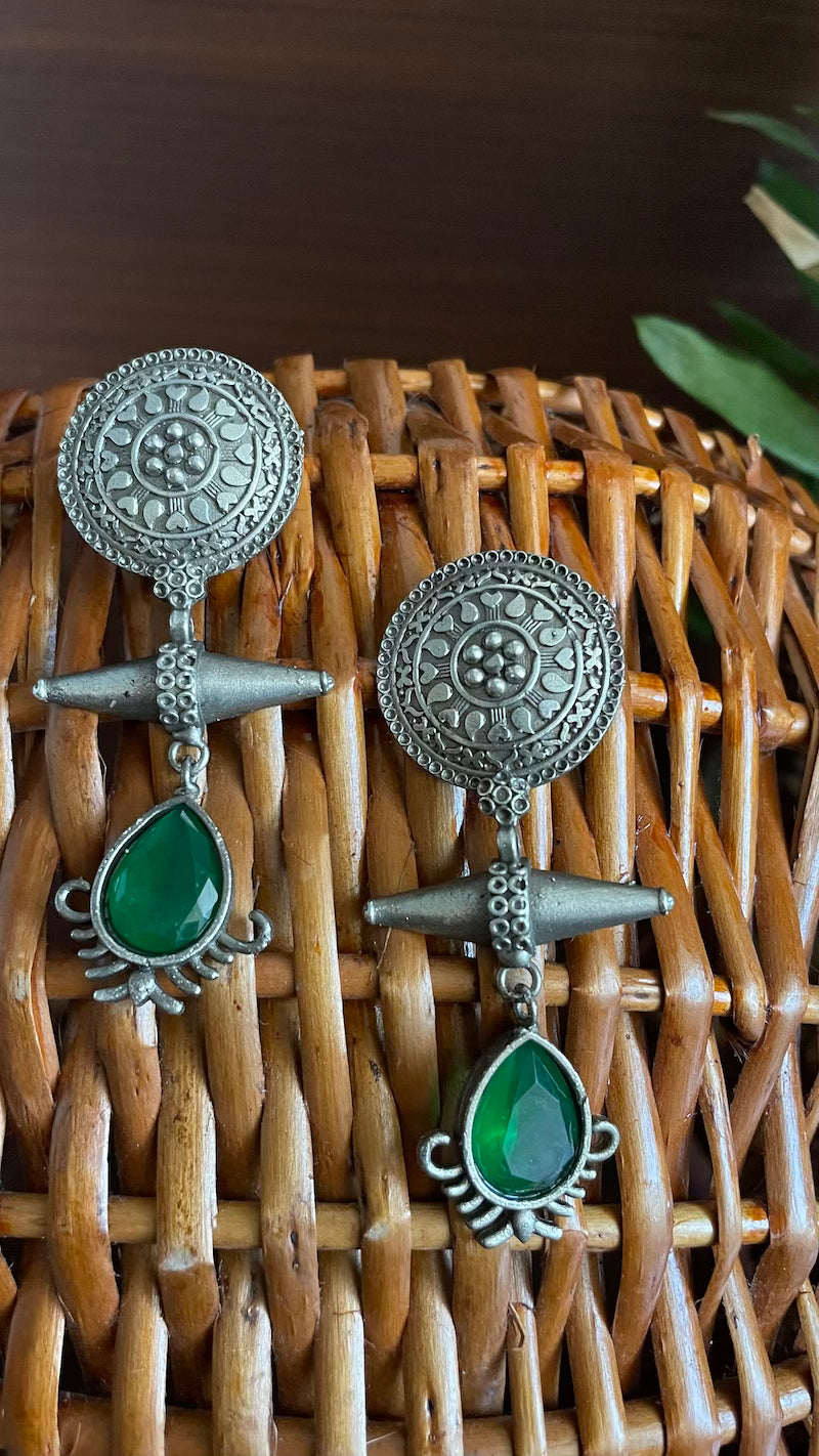 Green Stone Silver Lookalike Earrings