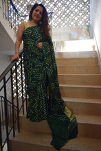 Load image into Gallery viewer, Bottle Green Modal Silk Bandhani Saree
