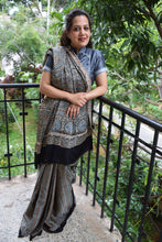 Load image into Gallery viewer, Grey Modal Silk Ajrakh Saree
