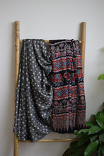 Load image into Gallery viewer, Grey Modal Silk Ajrakh Bandhani Saree
