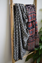 Load image into Gallery viewer, Grey Modal Silk Ajrakh Bandhani Saree
