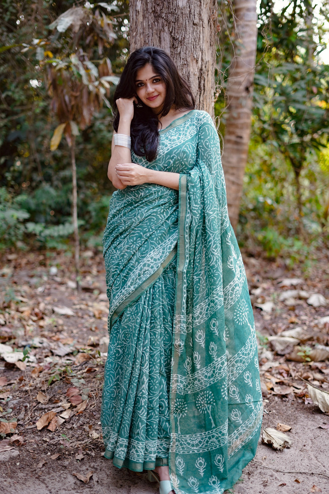 Green Chanderi Cotton Silk Saree