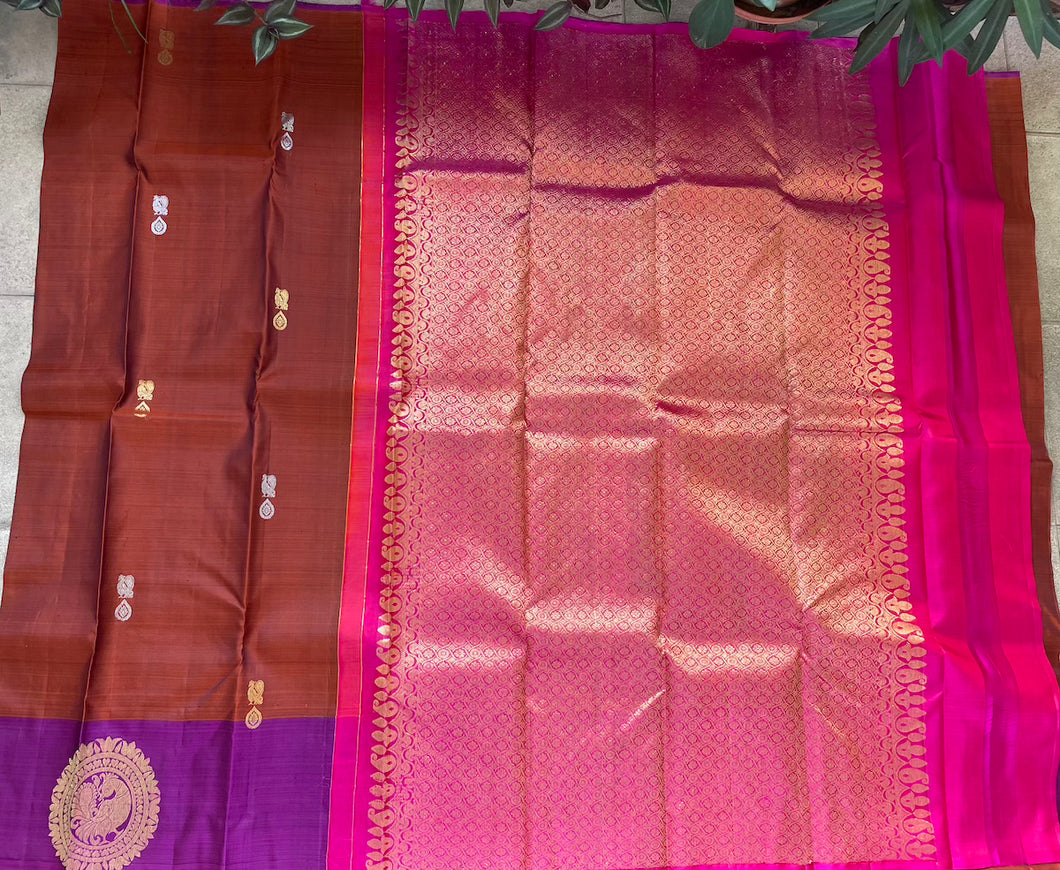 Rust Orange Kanjeevaram Silk Saree