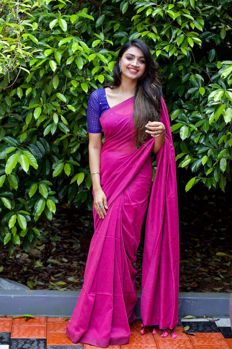 Mauve Plain Cotton Saree