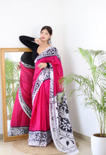 Load image into Gallery viewer, Pink Bagru Printed Mul Cotton Saree
