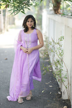 Load image into Gallery viewer, Purple Muslin Silk Suit Dupatta Set with Gotapatti Work
