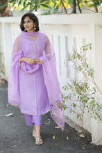 Load image into Gallery viewer, Purple Muslin Silk Suit Dupatta Set with Gotapatti Work
