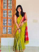 Load image into Gallery viewer, Olive Green Cotton Silk Ilkal Saree
