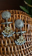 Load image into Gallery viewer, Silver Lookalike Earrings with Kundan

