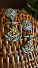 Load image into Gallery viewer, Silver Lookalike Earrings with Kundan
