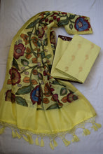 Load image into Gallery viewer, Lemon Yellow Chanderi Benarasi Suit with Kalamkari Dupatta

