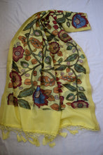 Load image into Gallery viewer, Lemon Yellow Chanderi Benarasi Suit with Kalamkari Dupatta
