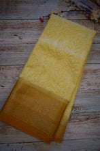 Load image into Gallery viewer, Lemon Yellow Semi Organza Chikankari Benarasi Saree
