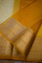 Load image into Gallery viewer, Lemon Yellow Semi Organza Chikankari Benarasi Saree
